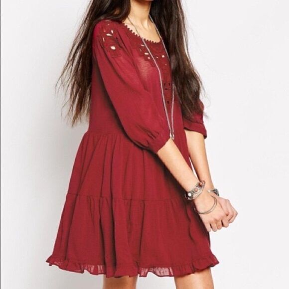 Free People Take Time Tunic Scarlet Embroidered Boho Dress L - Picture 9 of 11